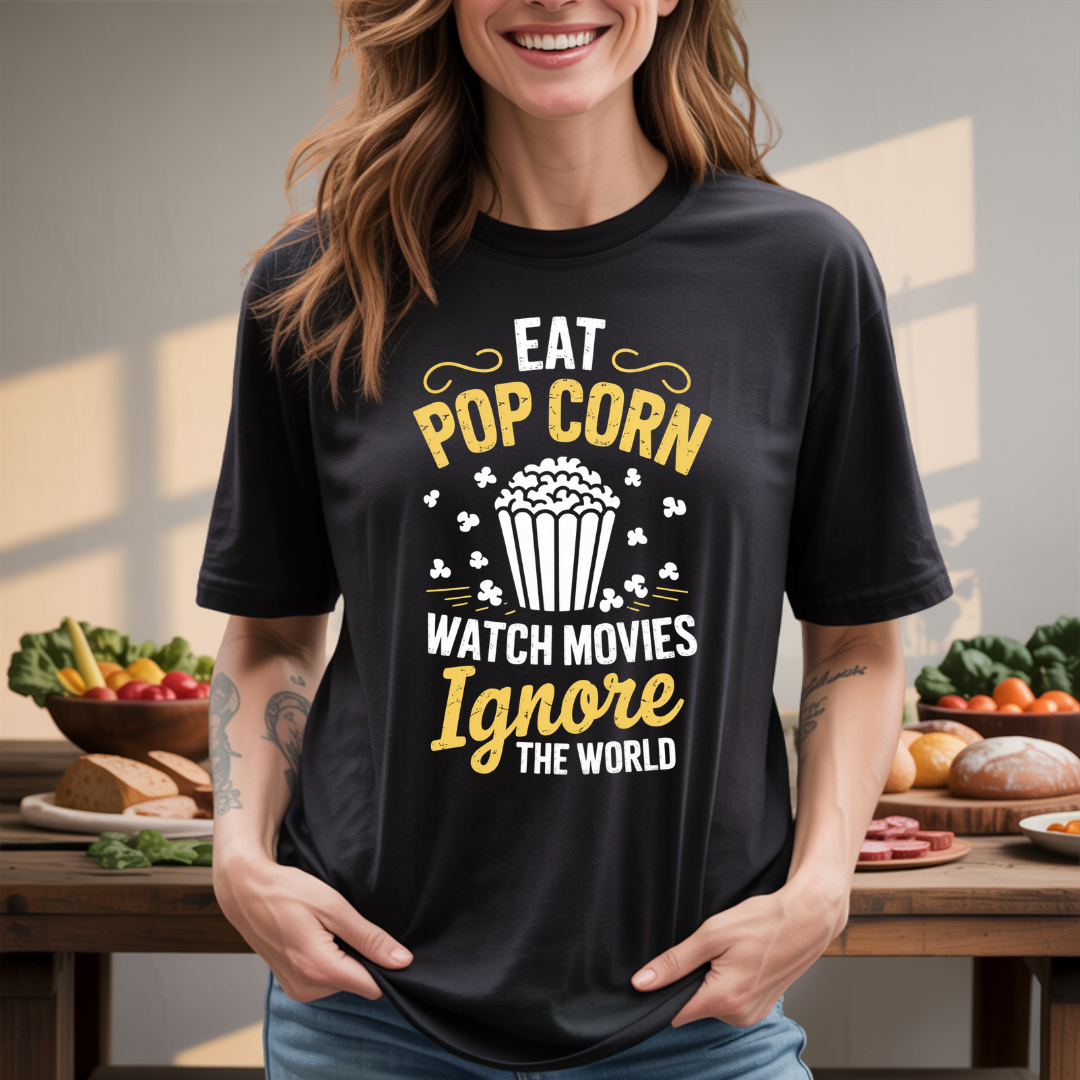 Popcorn & Peace Movie Night Mood T-Shirt