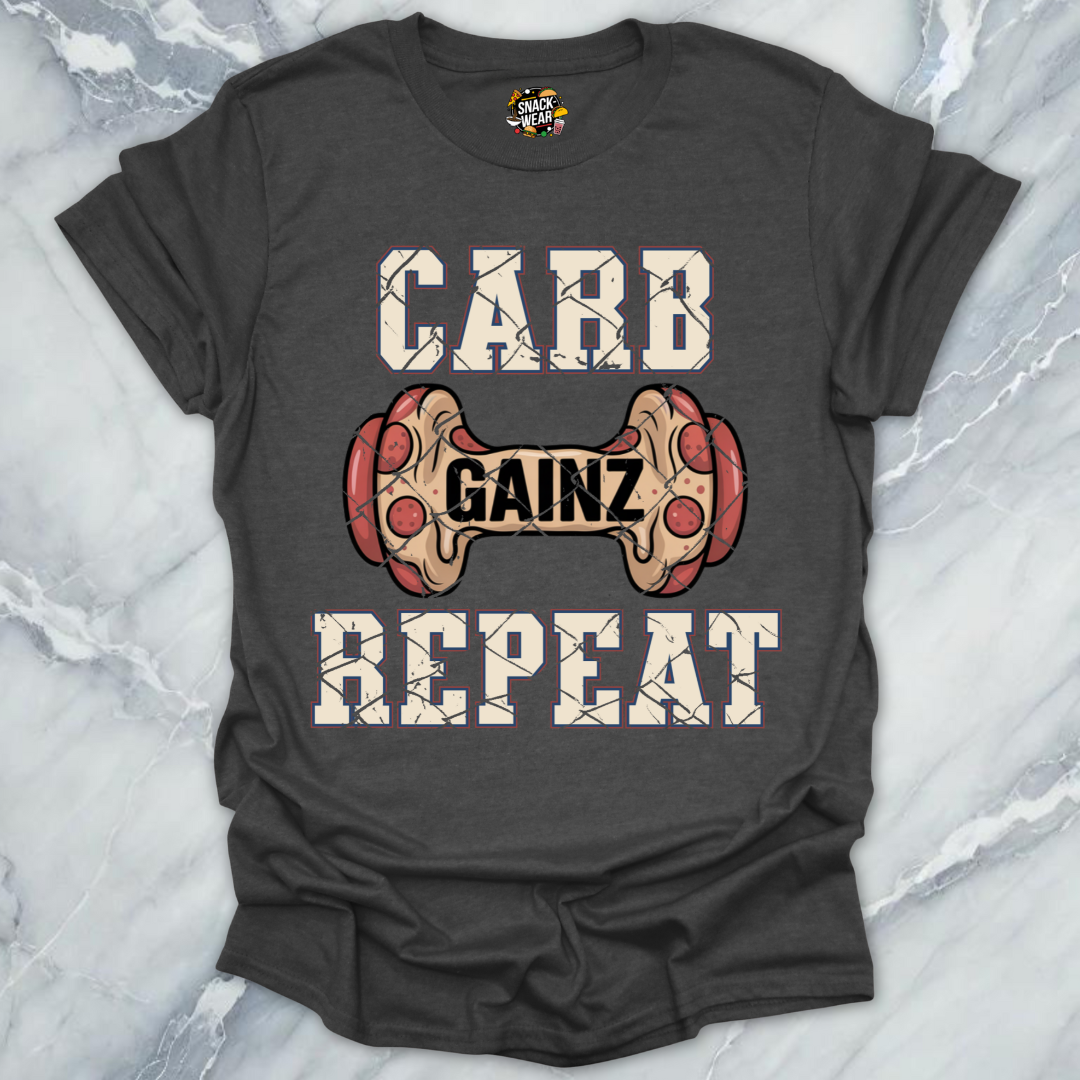 Carb Gainz Repeat Pizza Dumbbell Gym T-Shirt