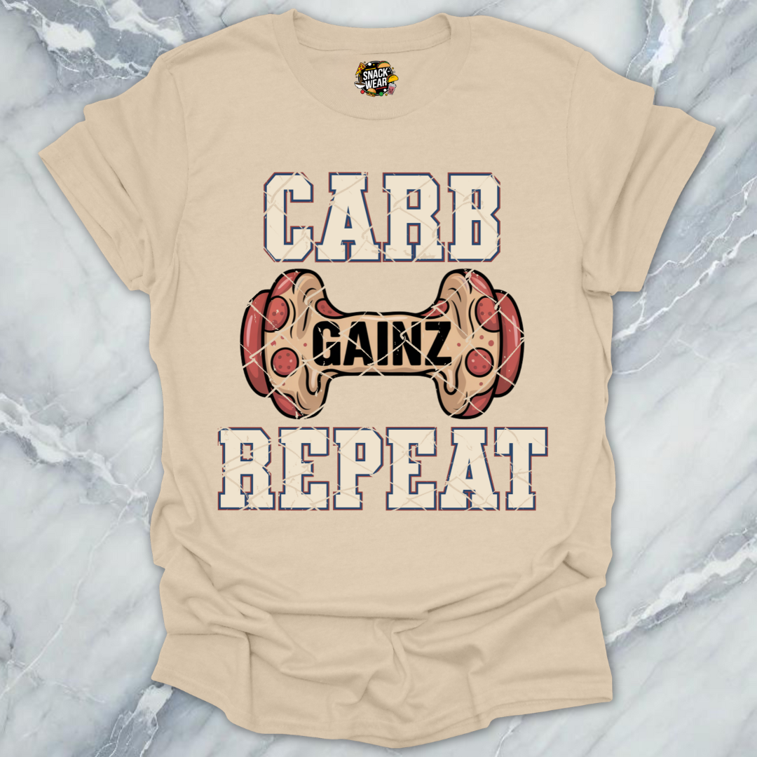 Carb Gainz Repeat Pizza Dumbbell Gym T-Shirt