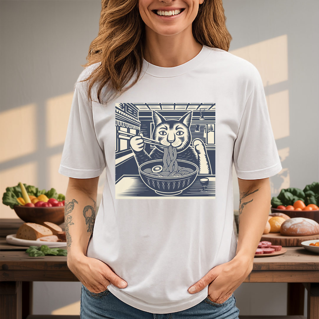 Ramen Cat – Traditional Japanese Ink Art Ramen Lover Tee T-Shirt