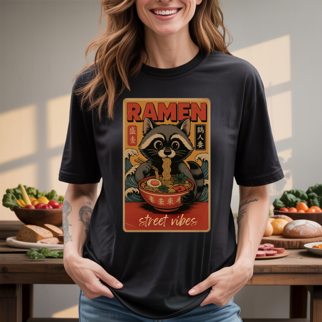 Ramen Raccoon Japanese Poster T-Shirt