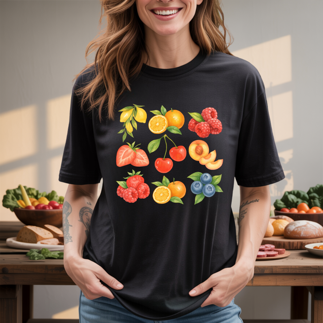 Summer Fruit Watercolor Grid T-Shirt
