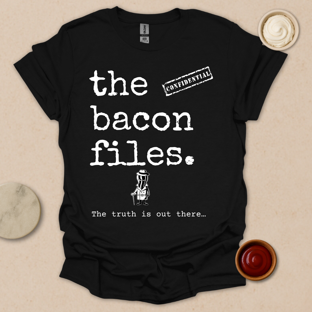 Bacon Files Tee – Retro Detective Humor for Foodies T-Shirt