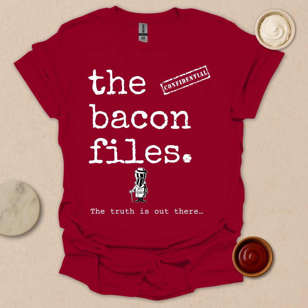 Bacon Files Tee – Retro Detective Humor for Foodies T-Shirt