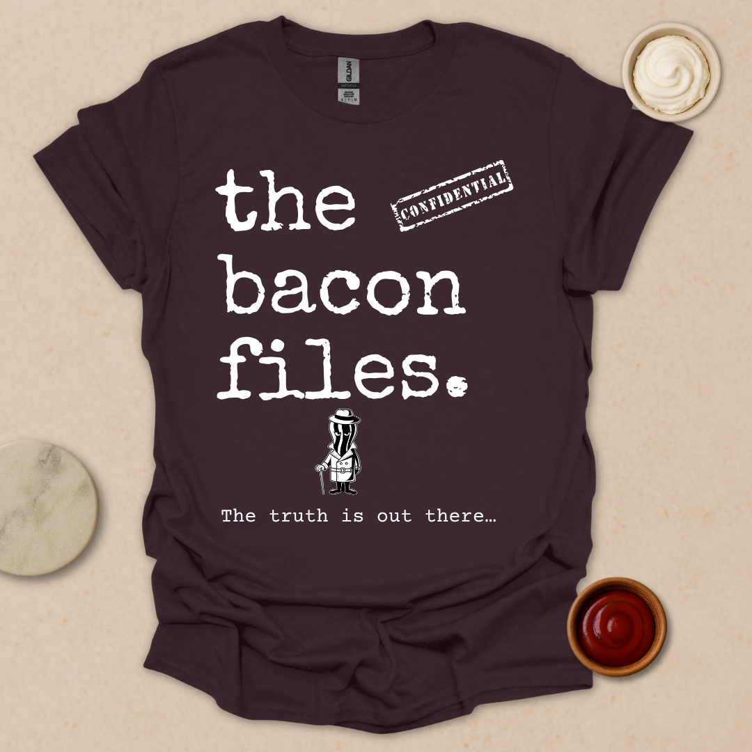 Bacon Files Tee – Retro Detective Humor for Foodies T-Shirt