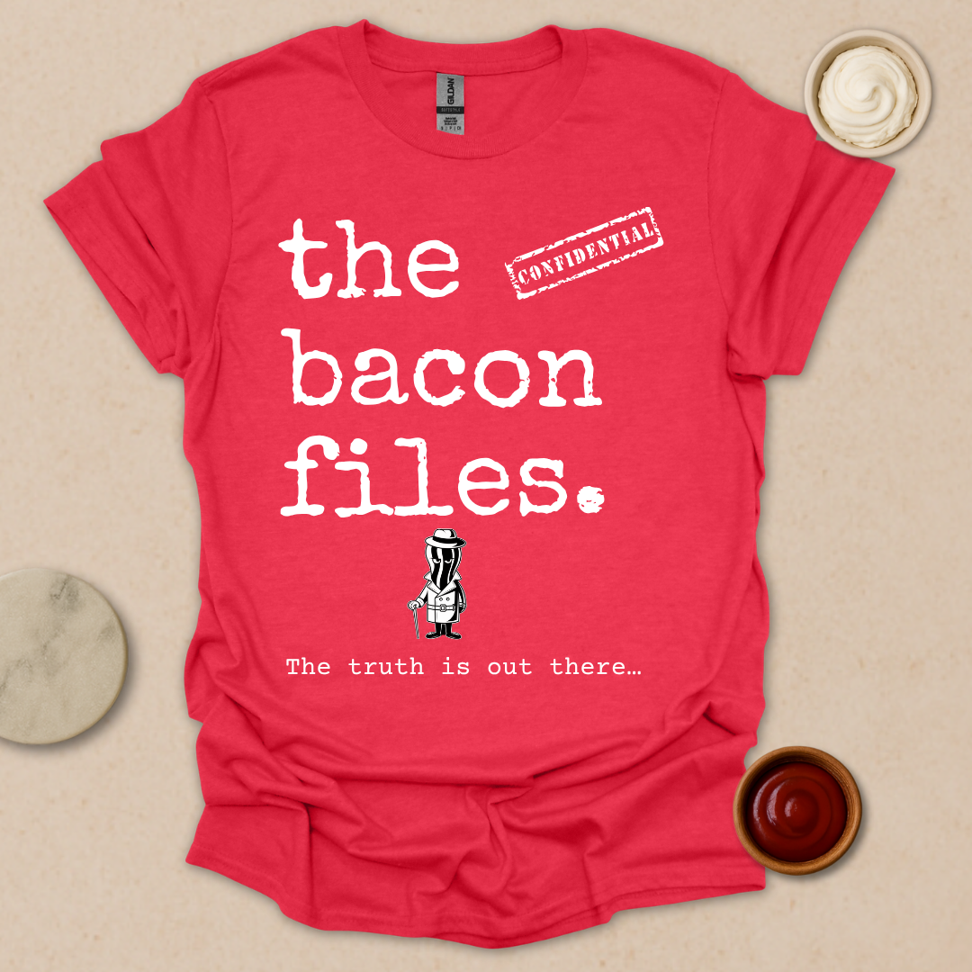 Bacon Files Tee – Retro Detective Humor for Foodies T-Shirt