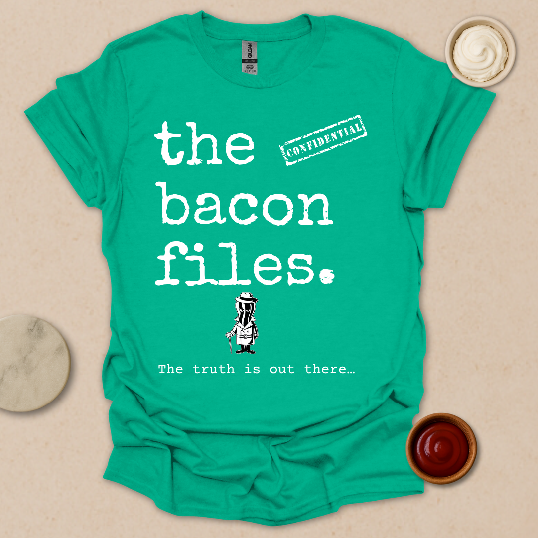 Bacon Files Tee – Retro Detective Humor for Foodies T-Shirt