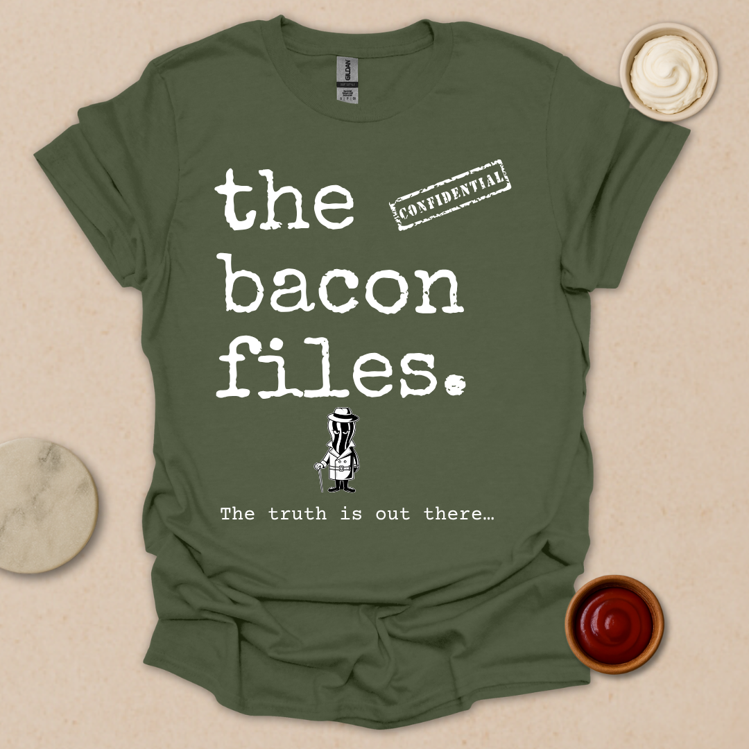 Bacon Files Tee – Retro Detective Humor for Foodies T-Shirt