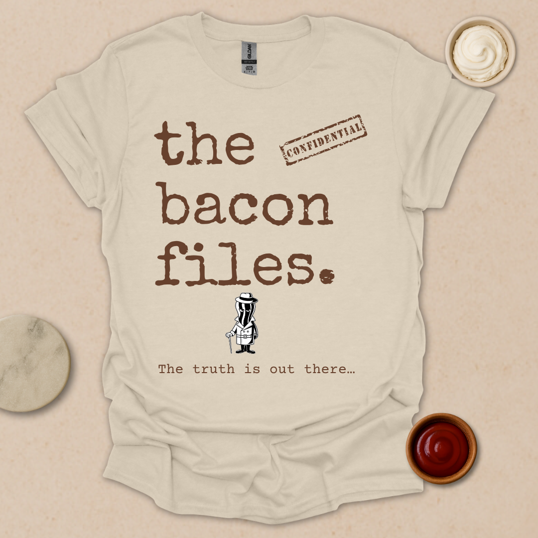 Bacon Files Tee – Retro Detective Humor for Foodies T-Shirt