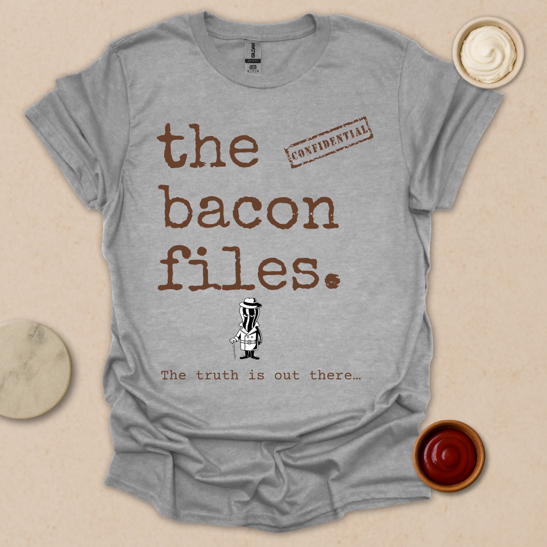 Bacon Files Tee – Retro Detective Humor for Foodies T-Shirt