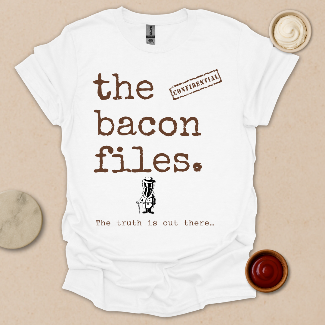 Bacon Files Tee – Retro Detective Humor for Foodies T-Shirt