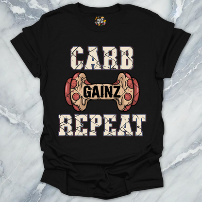 Carb Gainz Repeat Pizza Dumbbell Gym T-Shirt