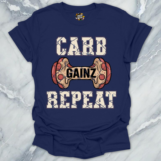 Carb Gainz Repeat Pizza Dumbbell Gym T-Shirt