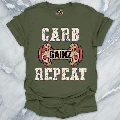 Carb Gainz Repeat Pizza Dumbbell Gym T-Shirt