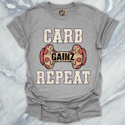 Carb Gainz Repeat Pizza Dumbbell Gym T-Shirt