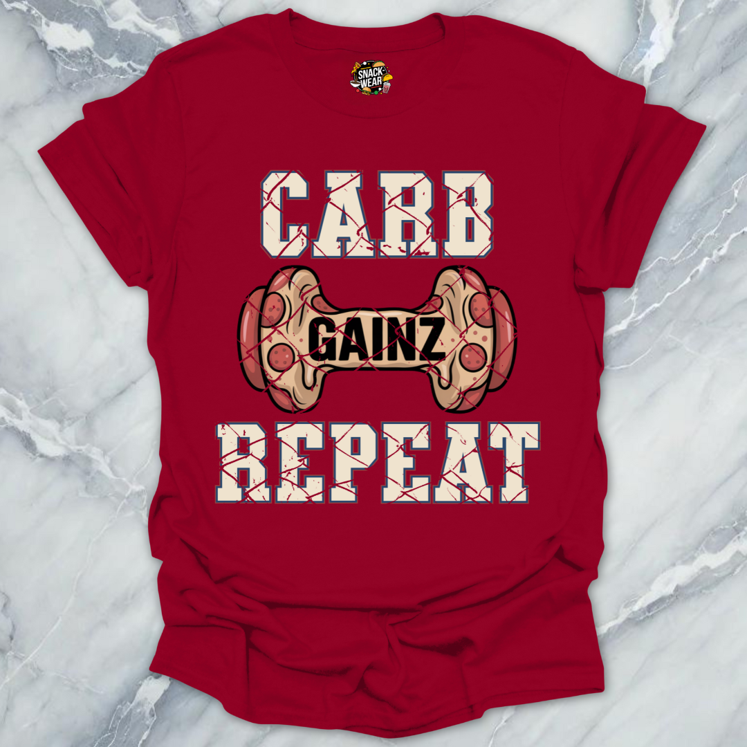 Carb Gainz Repeat Pizza Dumbbell Gym T-Shirt
