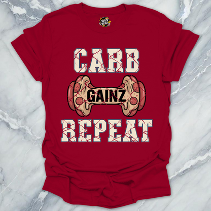 Carb Gainz Repeat Pizza Dumbbell Gym T-Shirt