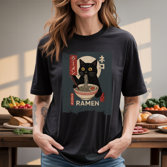 Vintage Japanese Art Ramen Cat T-Shirt