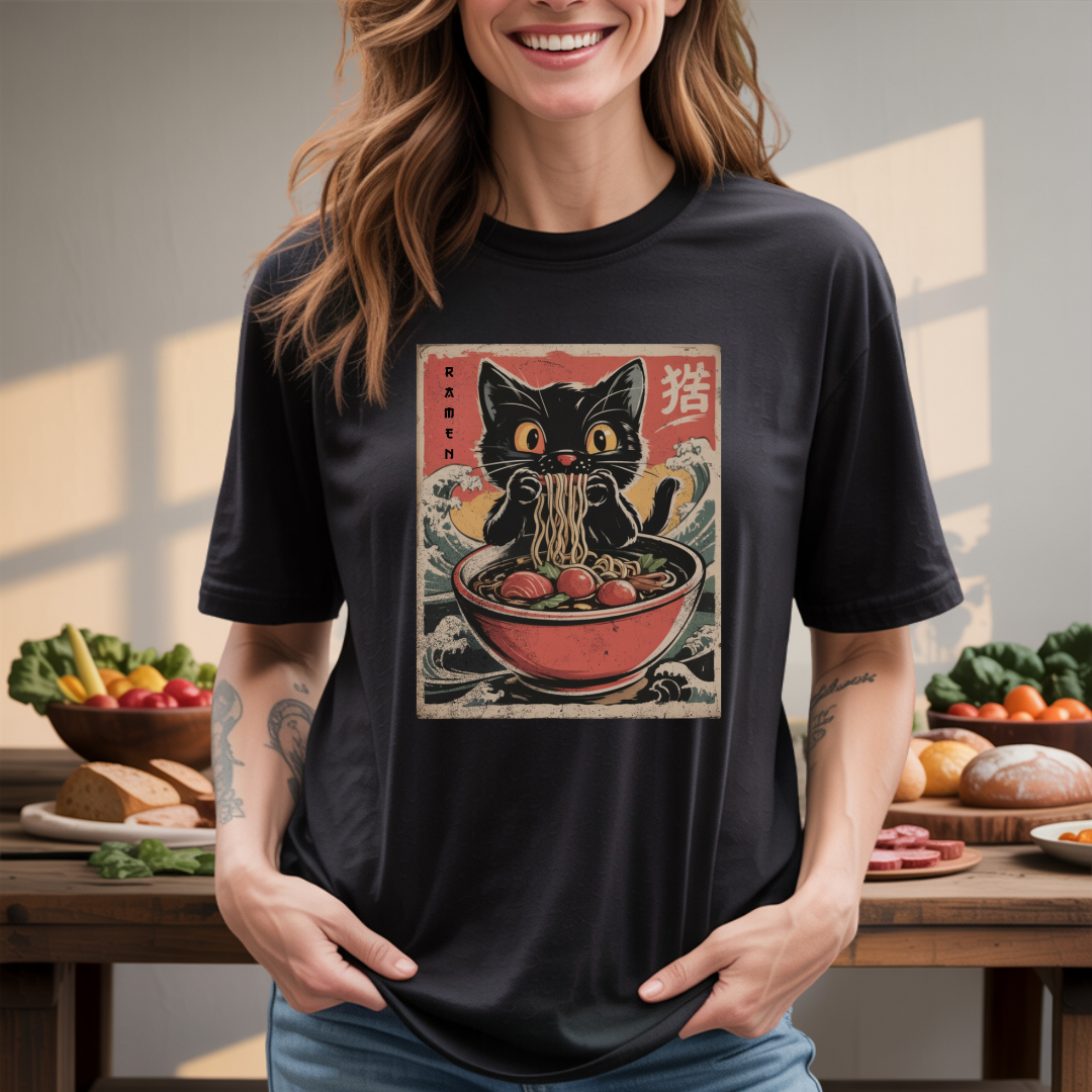 Retro Ramen Cat Japanese Art