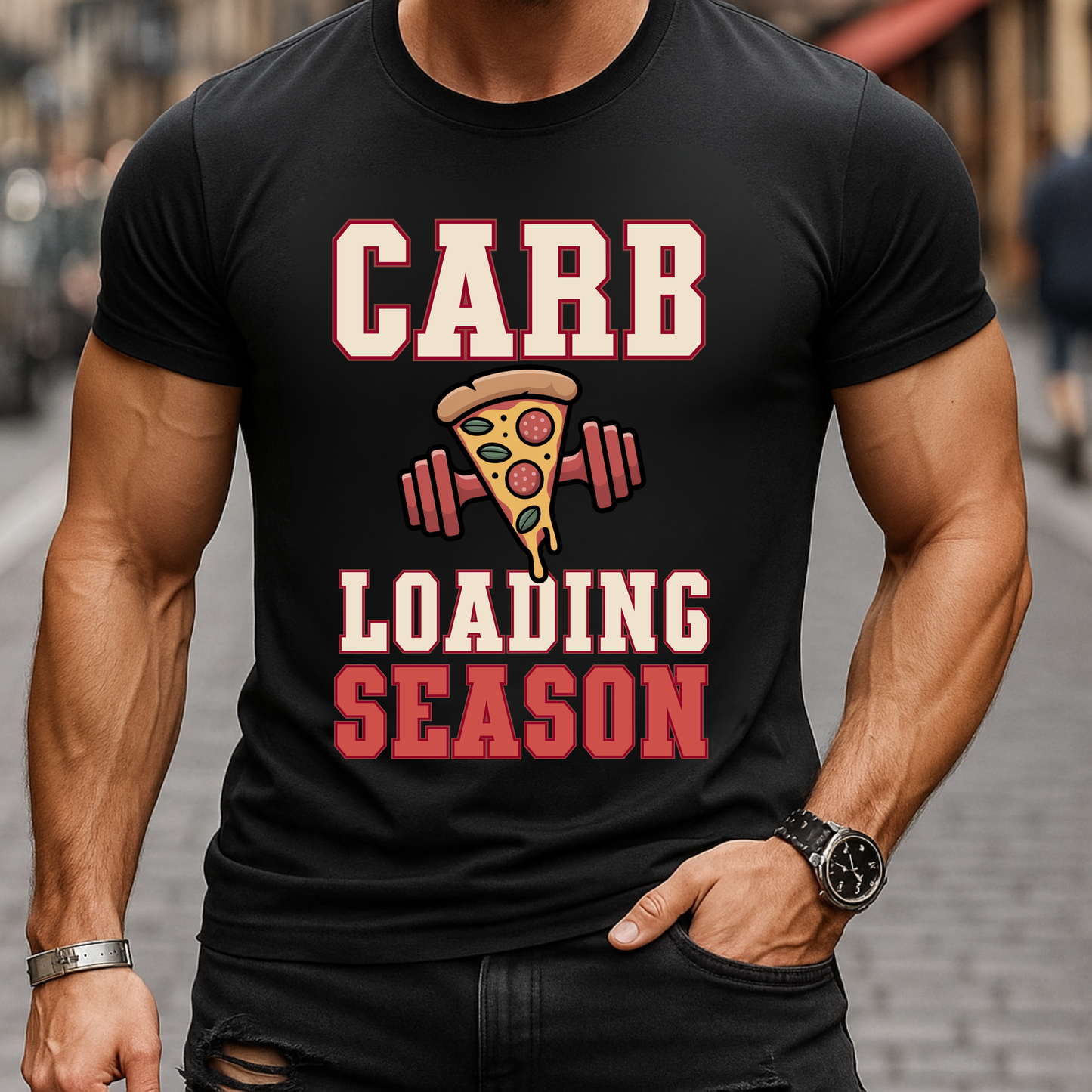 Carb Loading Season – Gym & Pizza Workout T-Shirt