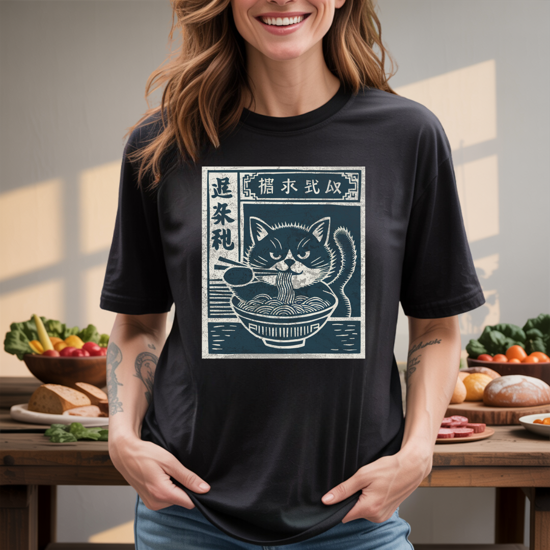 Ramen Cat Retro Japanese Ad T-Shirt