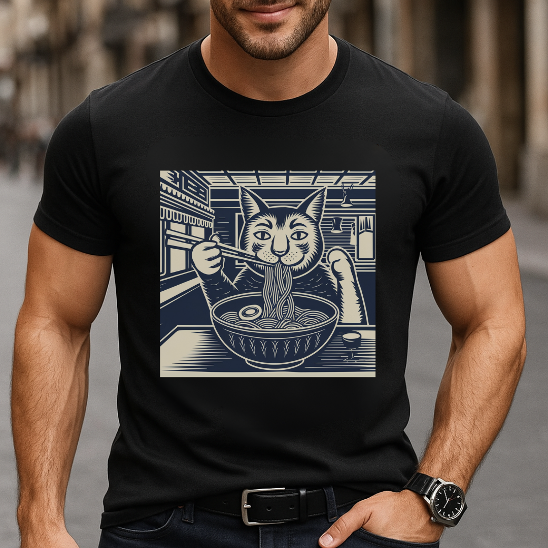 Ramen Cat – Traditional Japanese Ink Art Ramen Lover Tee T-Shirt