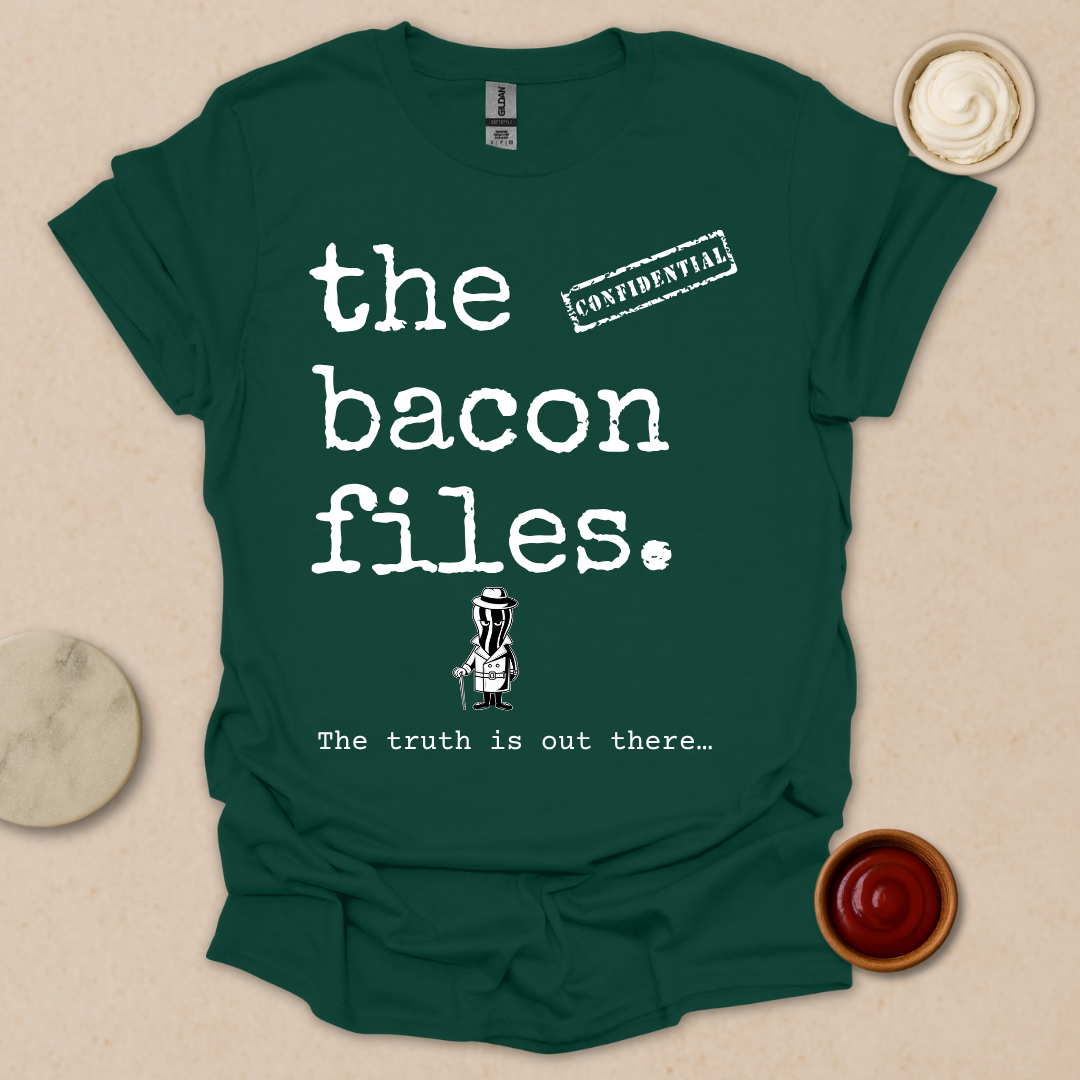 Bacon Files Tee – Retro Detective Humor for Foodies T-Shirt