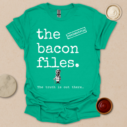 Bacon Files Tee – Retro Detective Humor for Foodies T-Shirt