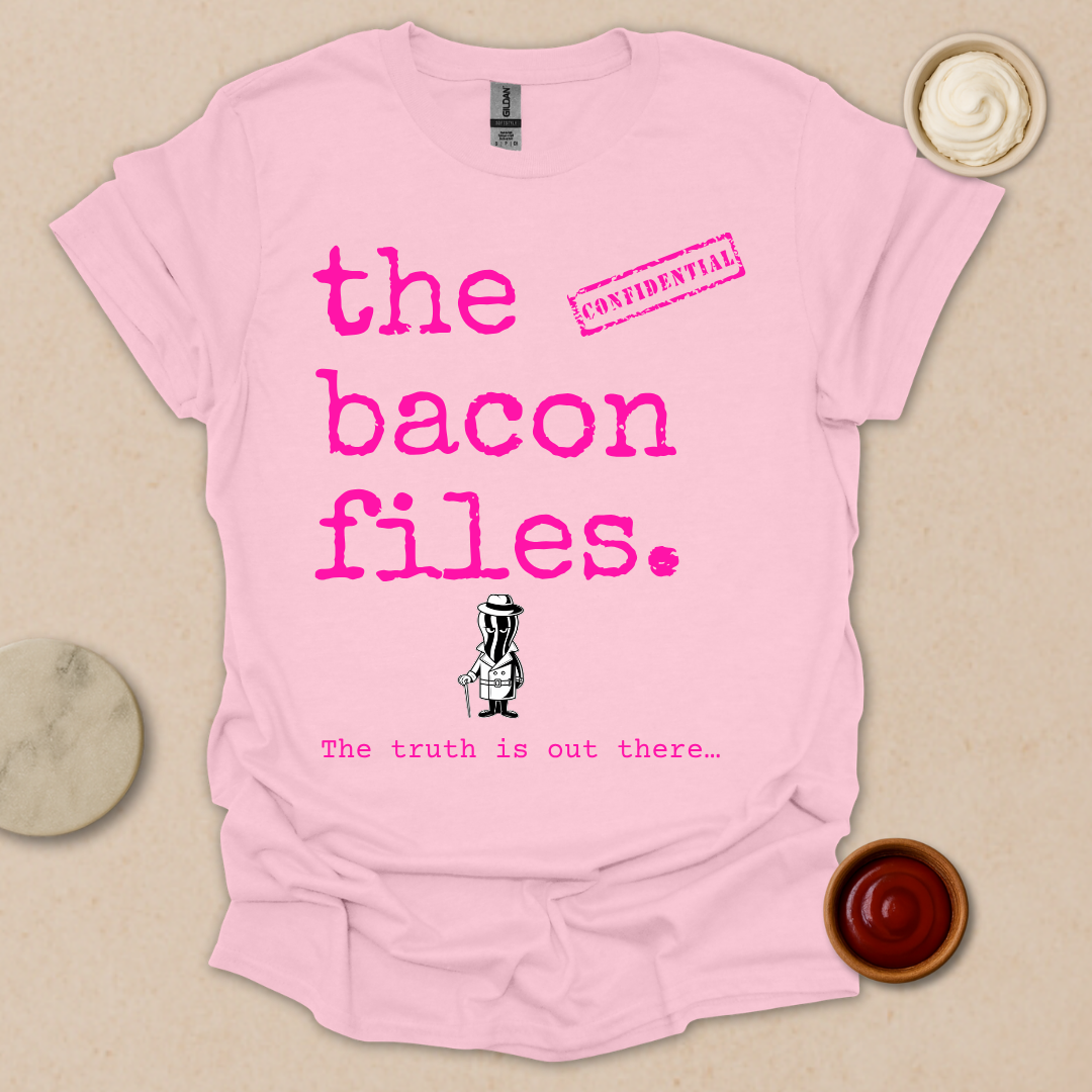Bacon Files Tee – Retro Detective Humor for Foodies T-Shirt