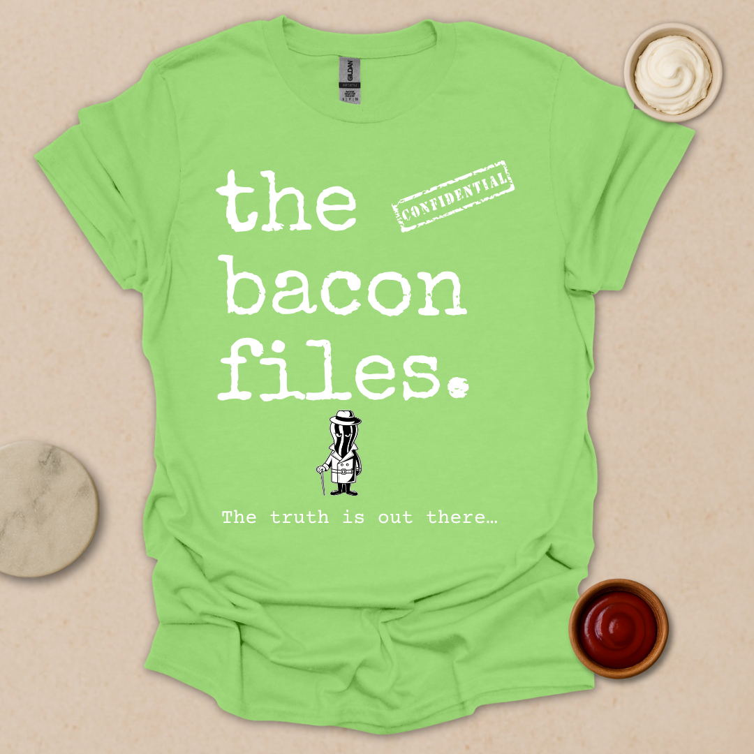 Bacon Files Tee – Retro Detective Humor for Foodies T-Shirt