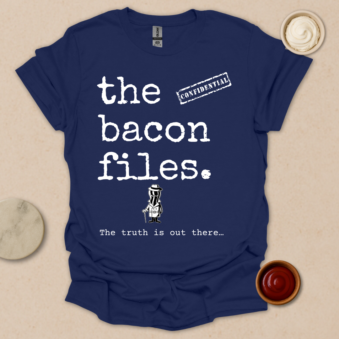 Bacon Files Tee – Retro Detective Humor for Foodies T-Shirt
